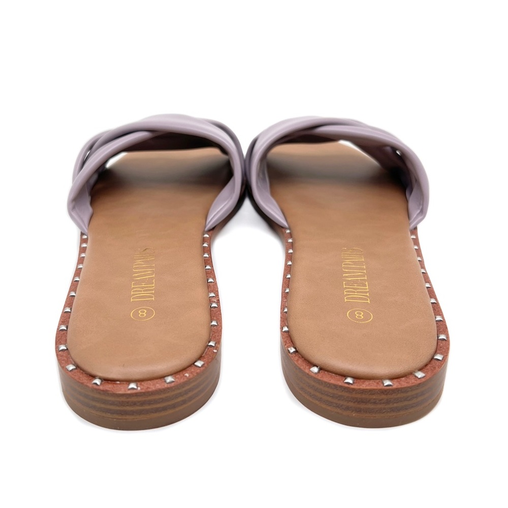 Dream Pairs Slides Slip On Studded Flat Sandals Taro Purple Size 8 - Picture 8 of 12